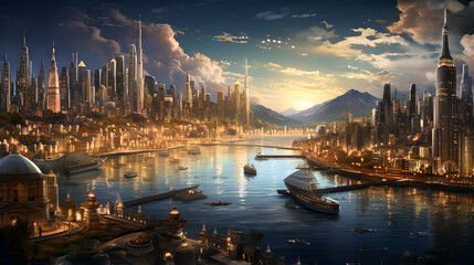 World top biggest city image illustration, best city on the world - Ai generated - obrazy, fototapety, plakaty