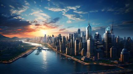 Naklejka premium World top biggest city image illustration, best city on the world - Ai generated