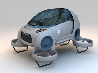 flying concept car design, future transport, non AI, 3D illustration