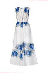  Summer silk floral dress on a white background. Studio shot