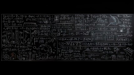Blackboard inscribed with scientific formulas - obrazy, fototapety, plakaty