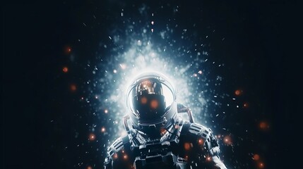 An astrounaut spaceman in outer space closeup shot