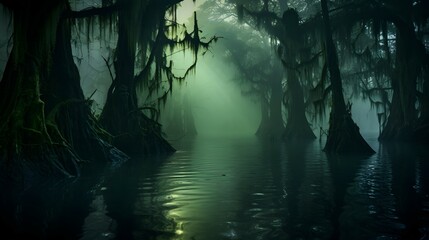 haunted swamp in the dark