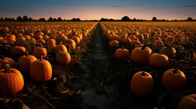 halloween pumpkin patch background filled with pumpkins