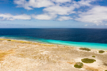 Aerial view of a picturesque small island in the Caribbean