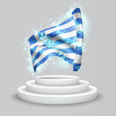 Greece, vector 3d flag on the podium surrounded by a whirlwind of magical radiance
