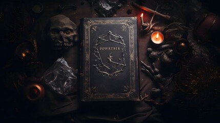 a witch spellbook on a dark background