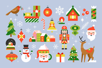 Christmas holiday cute minimal elements set design. Vector illustration