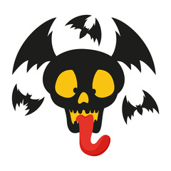 
Scary halloween human skull sticking out tongue for sticker water bottles, cars, t shirt, Vector illustration cartoon EPS images.