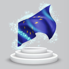 European Union, vector 3d flag on the podium surrounded by a whirlwind of magical radiance