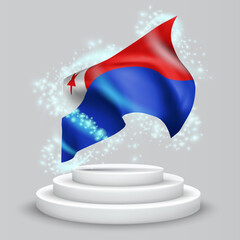 Chile, vector 3d flag on the podium surrounded by a whirlwind of magical radiance
