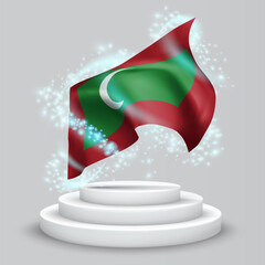 Maldives, vector 3d flag on the podium surrounded by a whirlwind of magical radiance
