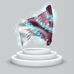 Qatar, vector 3d flag on the podium surrounded by a whirlwind of magical radiance
