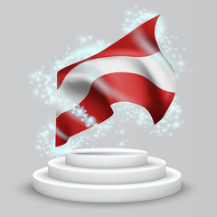 Austria, vector 3d flag on the podium surrounded by a whirlwind of magical radiance