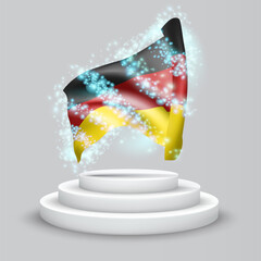 Germany, vector 3d flag on the podium surrounded by a whirlwind of magical radiance