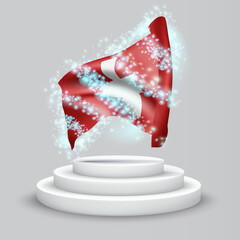 Switzerland, vector 3d flag on the podium surrounded by a whirlwind of magical radiance