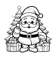 Fototapeta premium Santa claus with gifts coloring page - coloring book