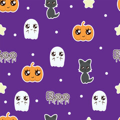 Seamless Halloween pattern in kawaii style