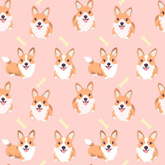 Corgi seamless pattern with hand drawn on pink background. pattern for printing on fabric, clothing, wrapping paper, background for websites and applications.