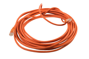 a bundle of orange ethernet cable