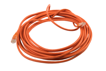 a bundle of orange ethernet cable