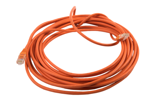 a bundle of orange ethernet cable