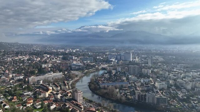 From the skies: Grenoble's Is&egrave;re River, the Bastille, and a tech-driven heart.
