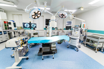 Professional sterile surgery clinic room. Operating medical equipment for healthcare.