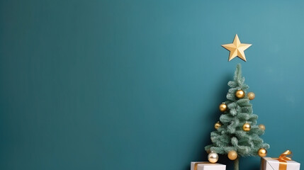 minimalistic Christmas tree with decoration on empty background, copy space