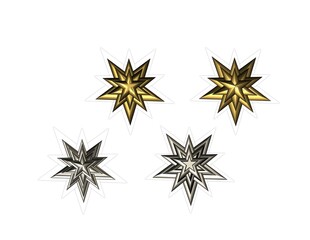 shiny golden and silver five pointed stars stickers