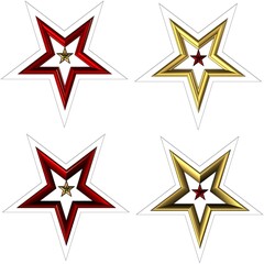 3d red and golden five pointed star stickers 