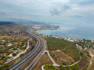 Aerial photo of Athens Corinth National Road in Greece