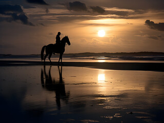 Moonlit Silhouette Ride: Lone Rider on Horseback Under a Radiant Night Sky