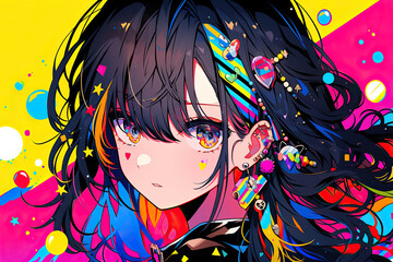 Fototapeta premium Cute Beautiful Anime Girl On Colorful Background