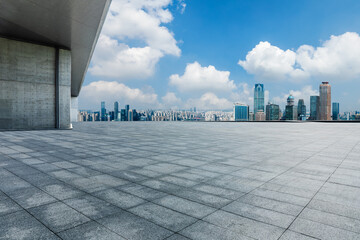 City square and skyline with modern buildings in Chongqing, Sichuan Province, China. High Angle...