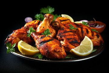 Delicious crispy grilled chicken wings , Tandoori chicken, fried chicken advertising - obrazy, fototapety, plakaty