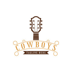 Western cowboy country guitar music logo vintage design