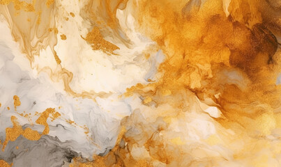 Texture of watercolor paint. Spreading golden paint out wallpaper. For banner, postcard, book illustration.