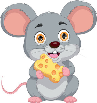 cute mouse holding cheese cartoon