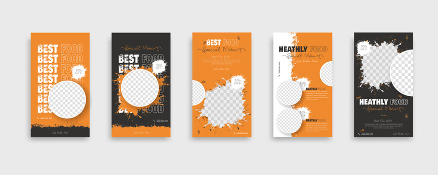 set of food post story social media banner template design. Creative design, easy Use for promotions you product. story food for your restaurant promotion	