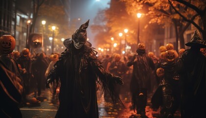 Fototapeta premium Photo of people in various Halloween costumes