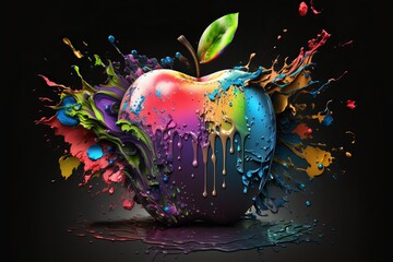 Jabłko abstrakcyjny kolorowy akrylowy malowany obraz Generative AI - obrazy, fototapety, plakaty