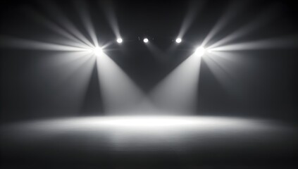 Fototapeta premium Empty Black Stage Illuminated by Powerful Floodlights, Perfect for Performances