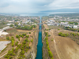 The Corinth Canal in Greece. Aerial photography.
