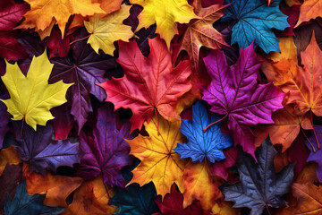 Naklejka na ściany i meble Colourful autumn leaves, generative ai