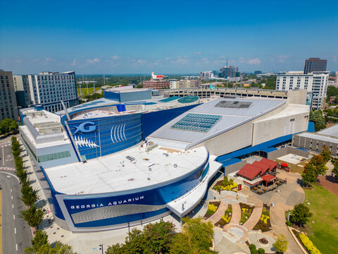 Aerial drone photo of the Georgia Aquarium Atlanta