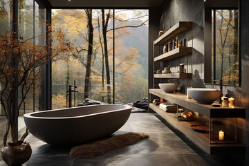Interior design of modern bathroom, generative ai 