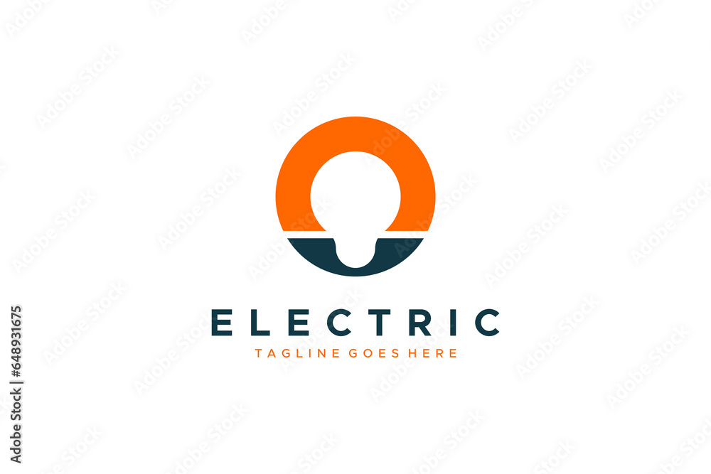 Poster electric logo. circle with negative space light bulb inside isolated on white background. flat vecto
