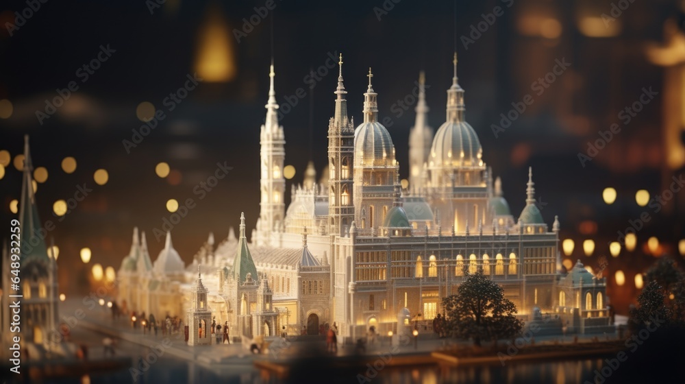 Poster A miniature model of a building with a lot of spires