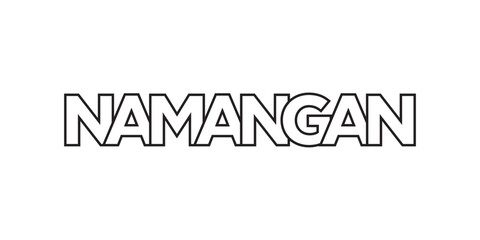 Namangan in the Uzbekistan emblem. The design features a geometric style, vector illustration with bold typography in a modern font. The graphic slogan lettering.